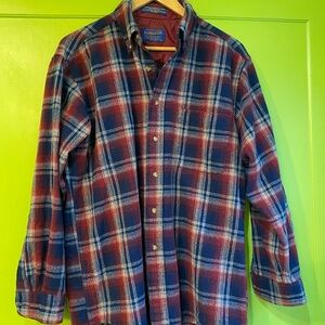 Pendleton Men's Long Sleeve Plaid Shirt in Red and Blue, PNW, Western Style